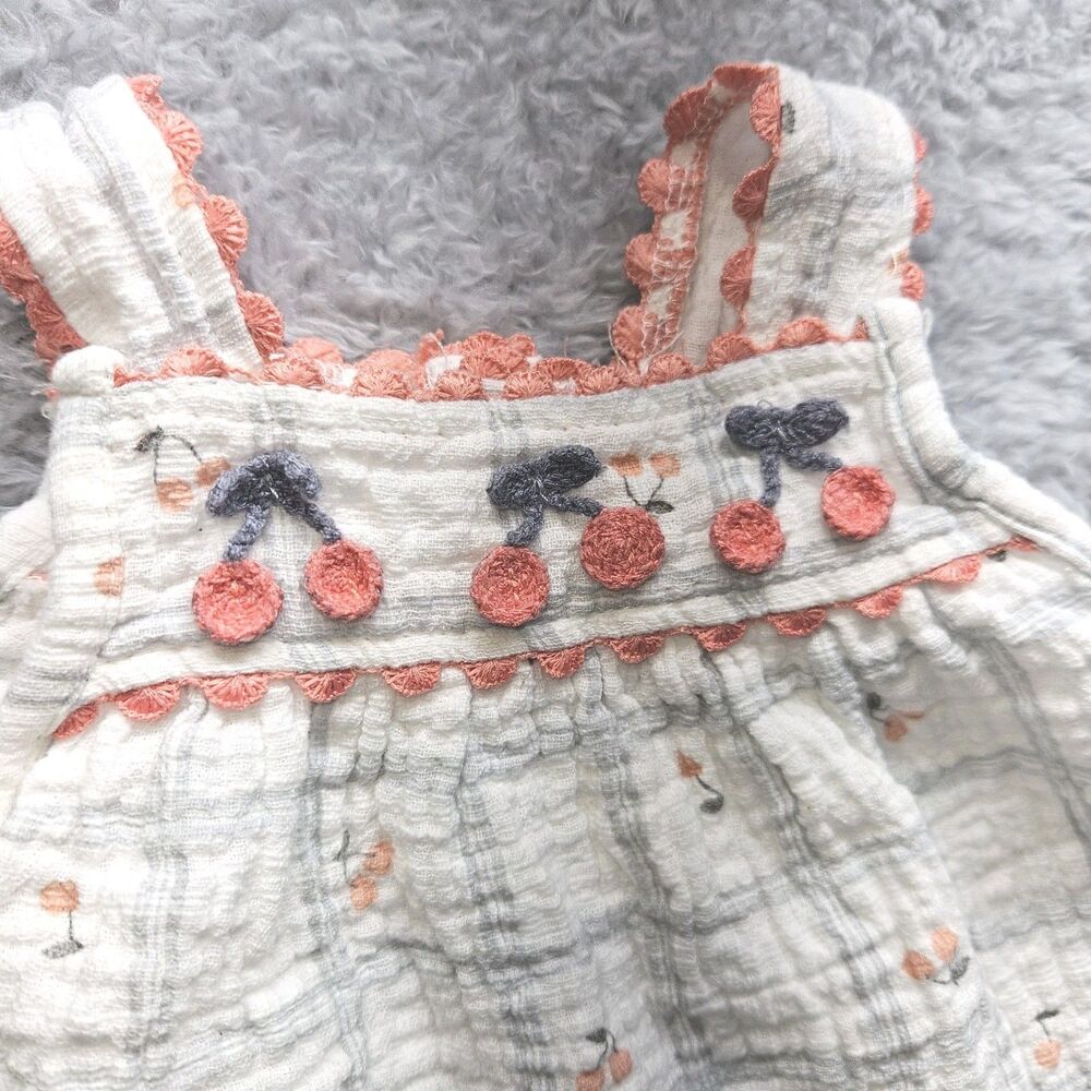 Rabbit Bear Organic Cotton Baby Girl Cherry Plaid Outfit Size 3-6 Months - Picture 3 of 7